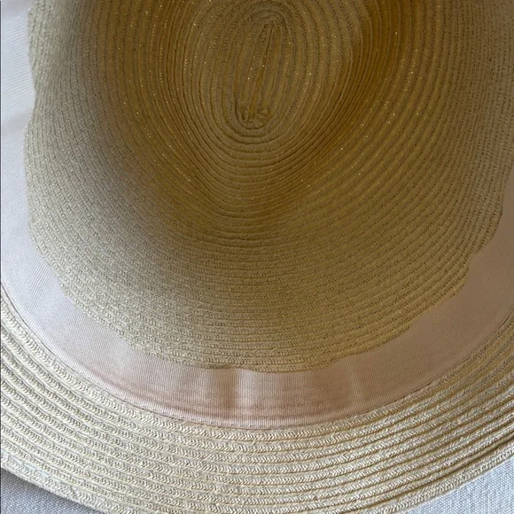 New York & Company Womens Straw Fedora Hat with Pink Band & Flower - Picture 5 of 9
